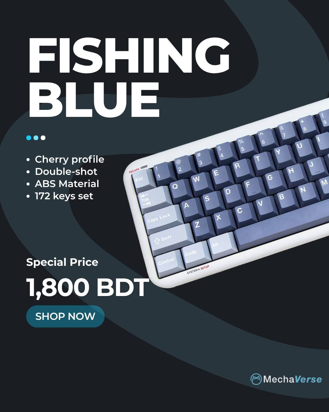 Fishing Blue Cherry Profile Double-Shot ABS Keycaps – 172 Keys