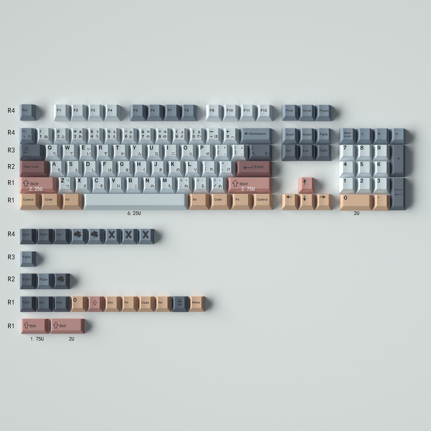 Minimalist Cherry profile PBT keycaps – kit layout 12