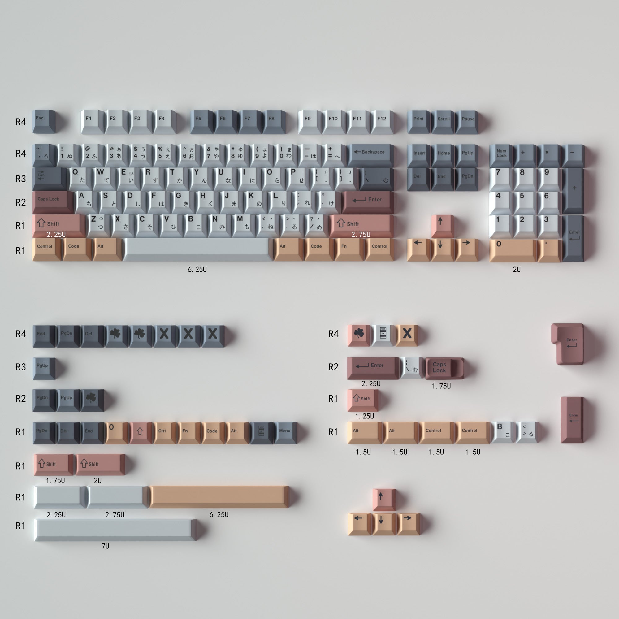 Minimalist Cherry profile PBT keycaps – kit layout 14